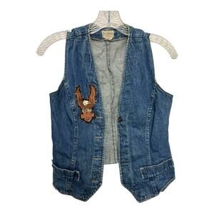 vintage Women’s Peerless Of Boston Denim Vest VTG Harley Davidson Patch Size S